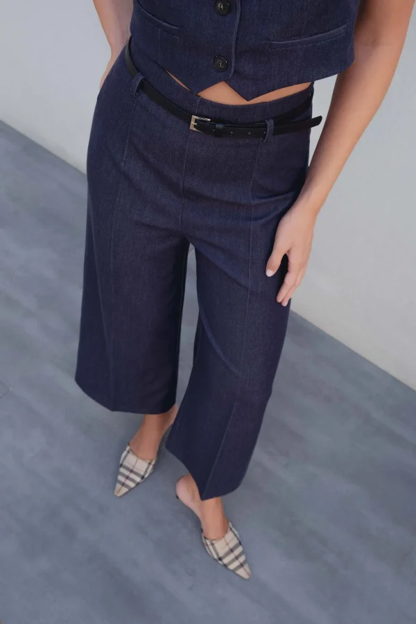 PANTALÓN CULOTTE DENIM CINTURÓN - Imagen 2