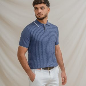 POLO TRICOT NUDOS CELESTE